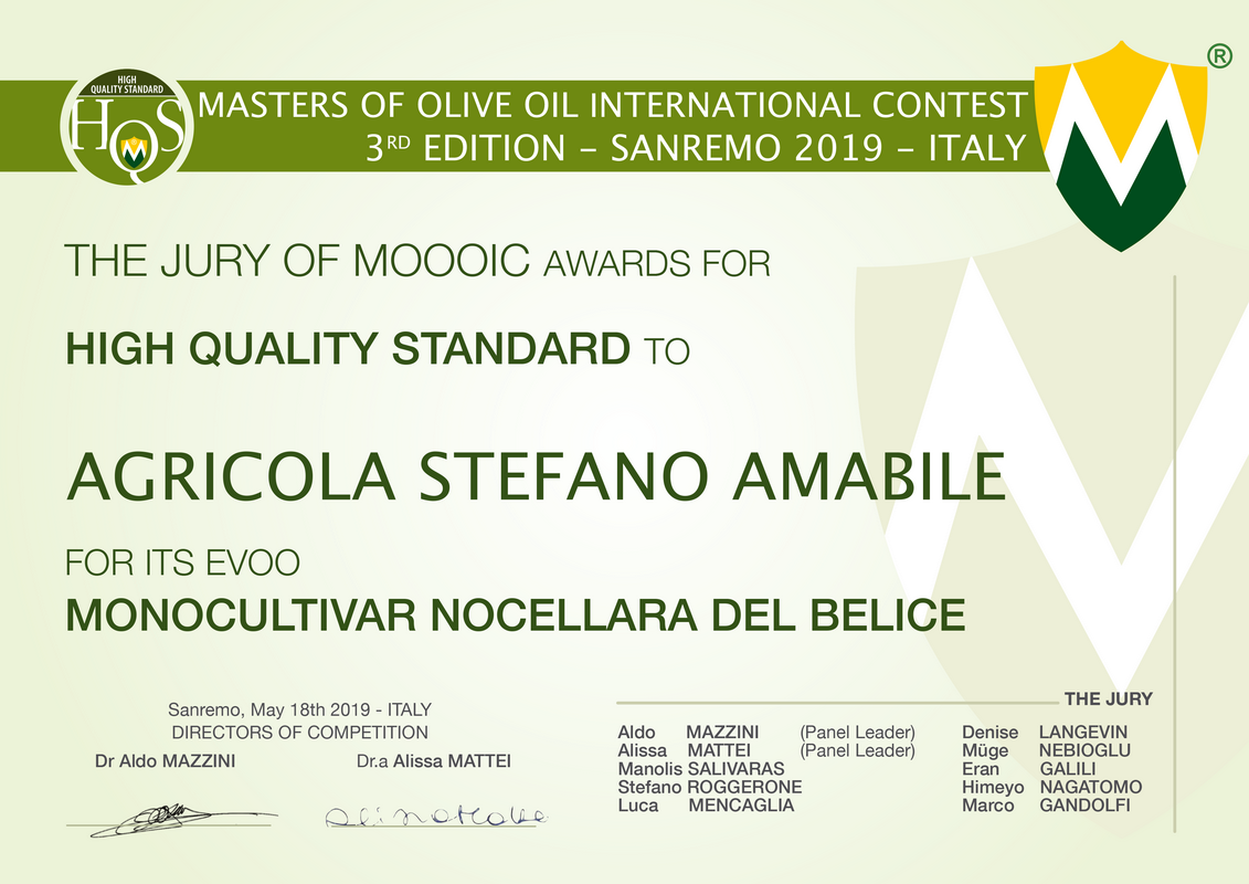 Master of Olives International Sanremo 2020, gran premio qualità Azienda Agricola Amabile